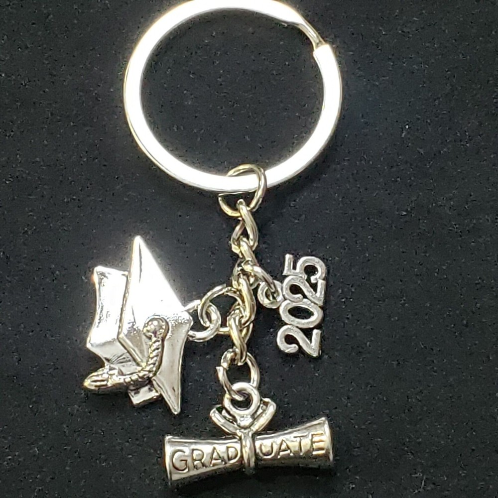 Class of 2025 Graduate Key Chain Cap Tassel Diploma Key Ring College HS (A)